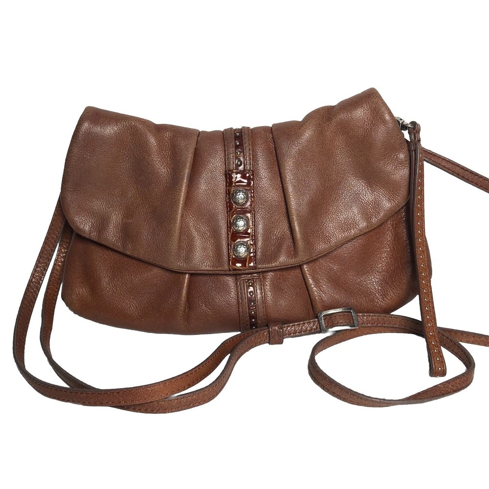 Vtg 90s Y2K Brighton Brown Leather Crossbody Clutch Boho Purse DISTRESS/DAMAGED